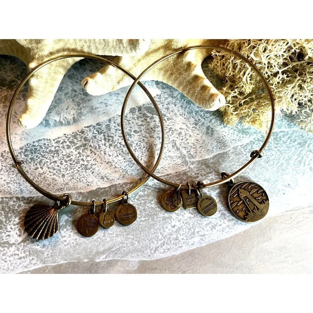 Alex and Ani Gold Bracelet Set Lighthouse & Seashell